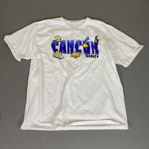 Cancun Mexico Graphic T Shirt Men's Size XL Yazbek Heavyweight Cotton White blue